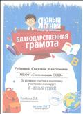 Благодарственная грамота за активное участие и подготовку участников к конкурсу "Я - юный гений", 2017 год